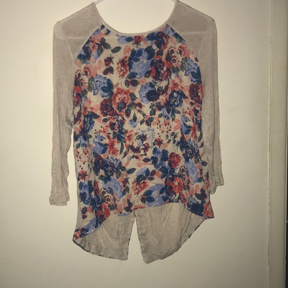 Sheer/cotton half sleeved floral flowy shirt